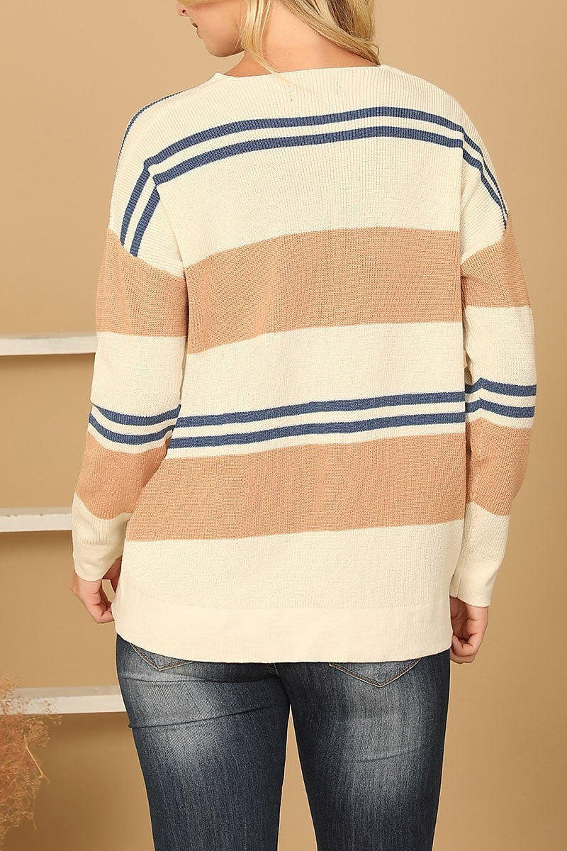 V-neck stripe knitted sweater (DGS6681)