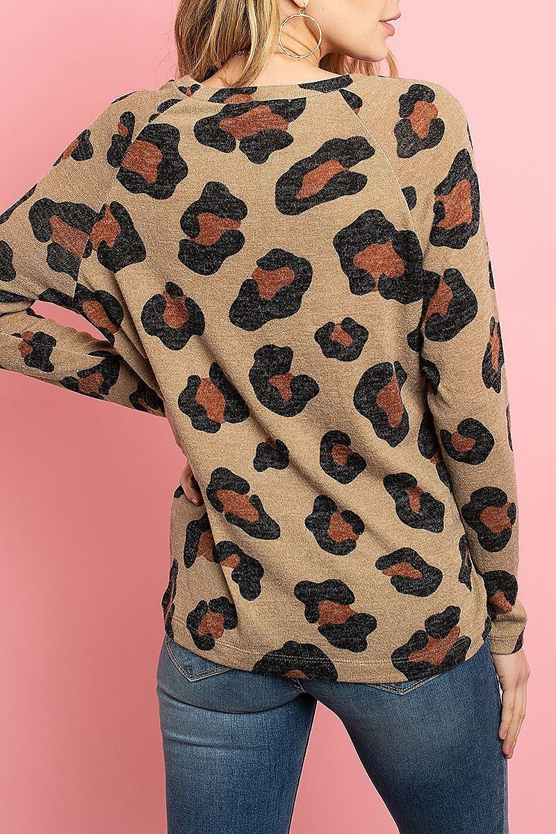 Leopard print long sleeved loose fit top (ED8163-3)