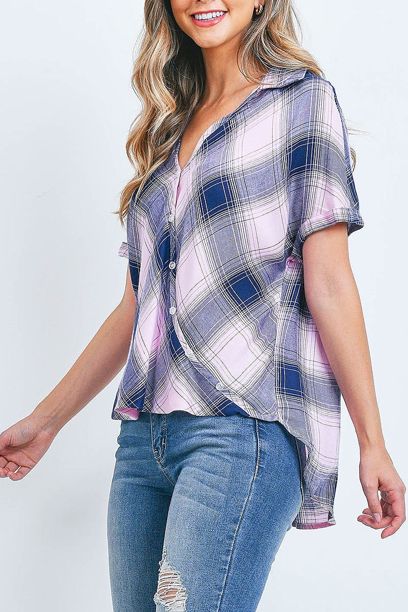 Surplus front plaid wrap top (EF2250)