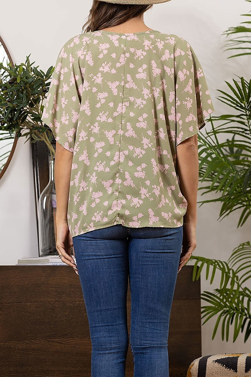 Flower print front knot top (EDSW2495)