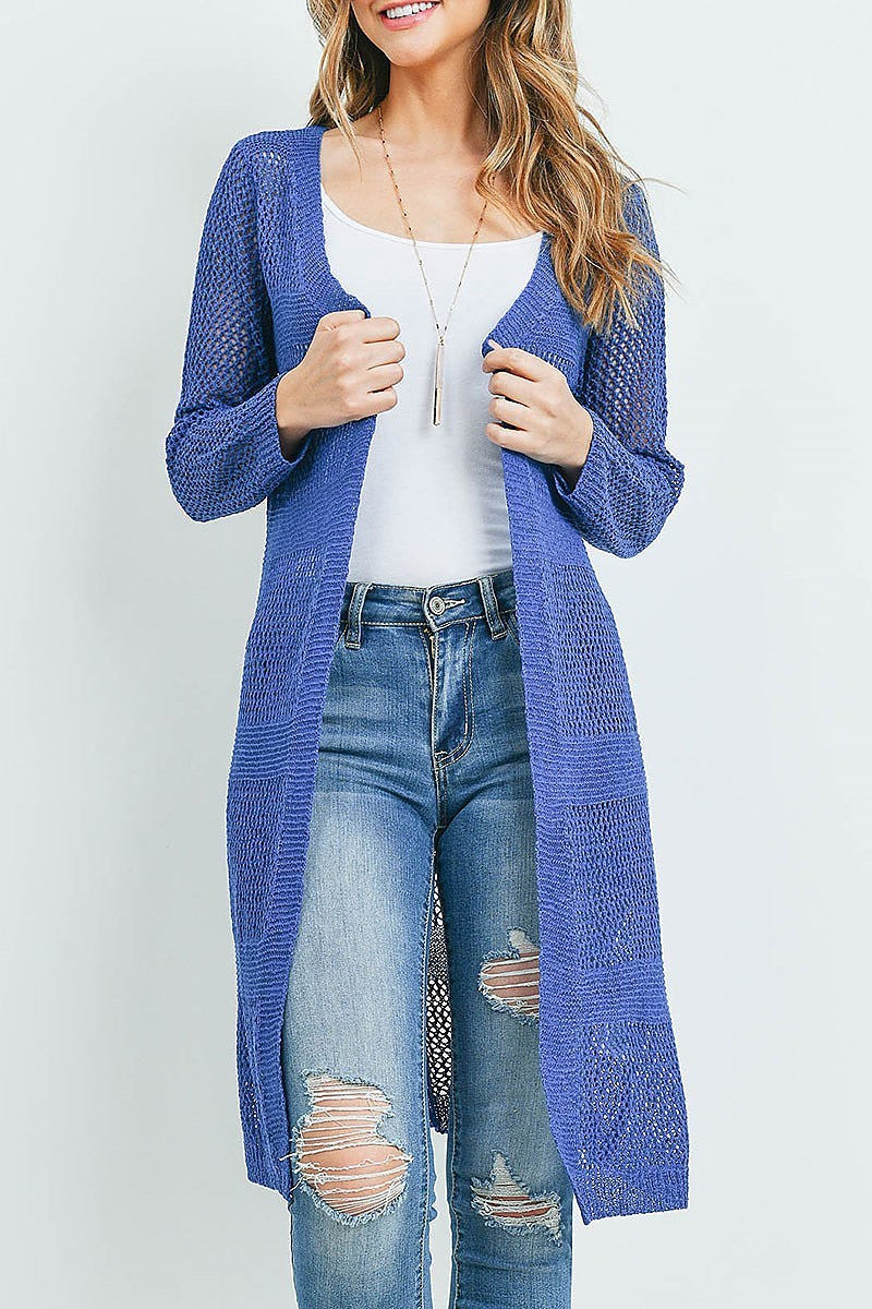 Sheer stripe long line crochet sheer cardigan (ED9492)