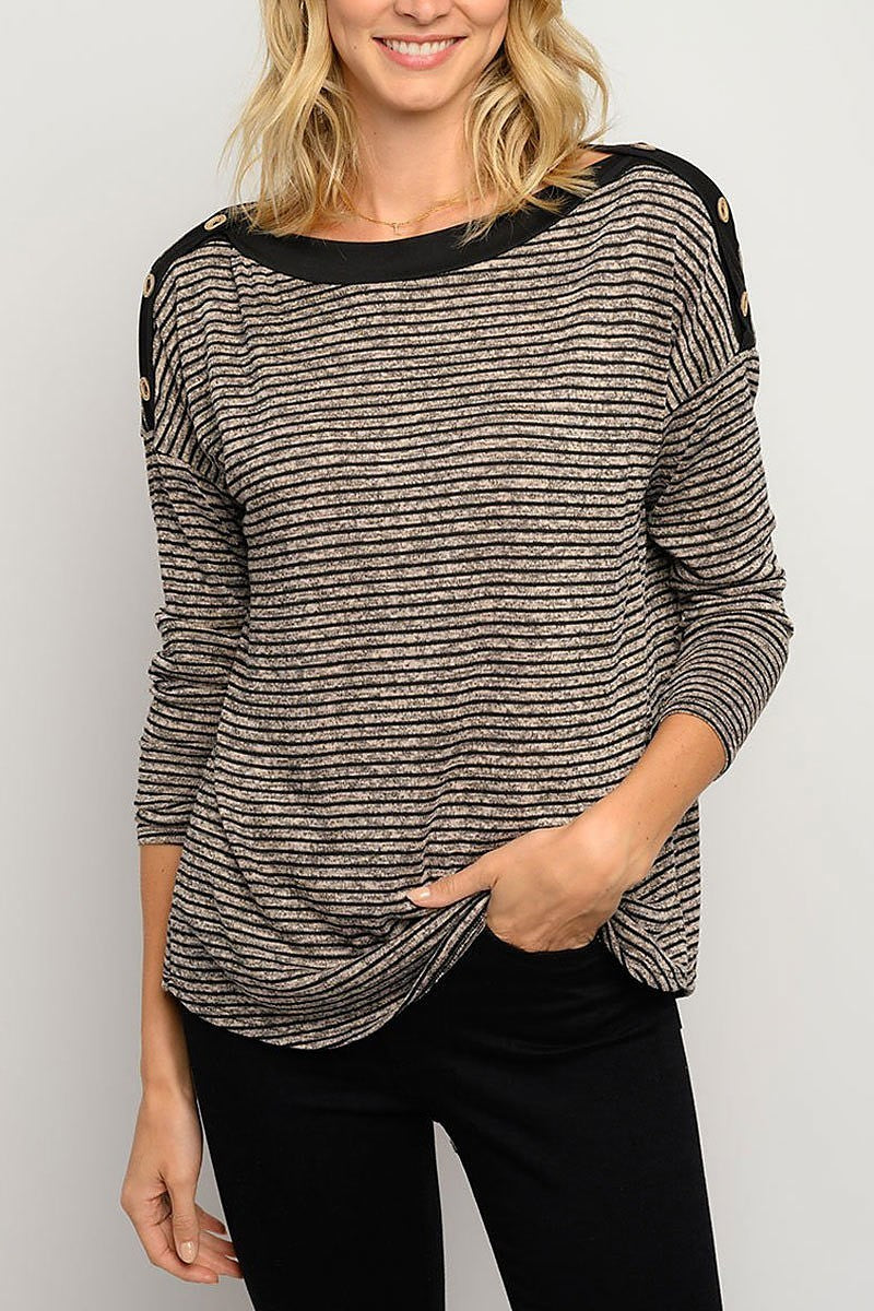 Stripes long sleeve button detail top (EDWT3240)