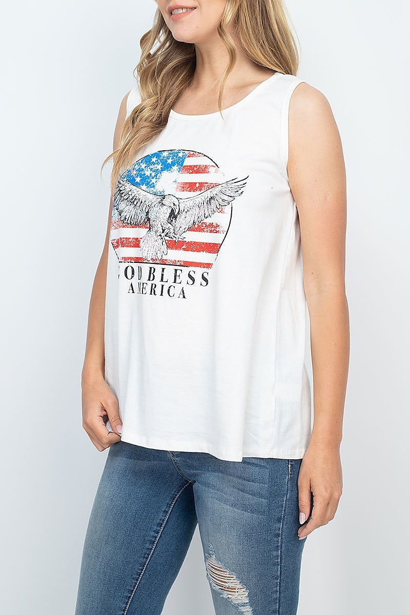 God bless america print tank top (EF1316)