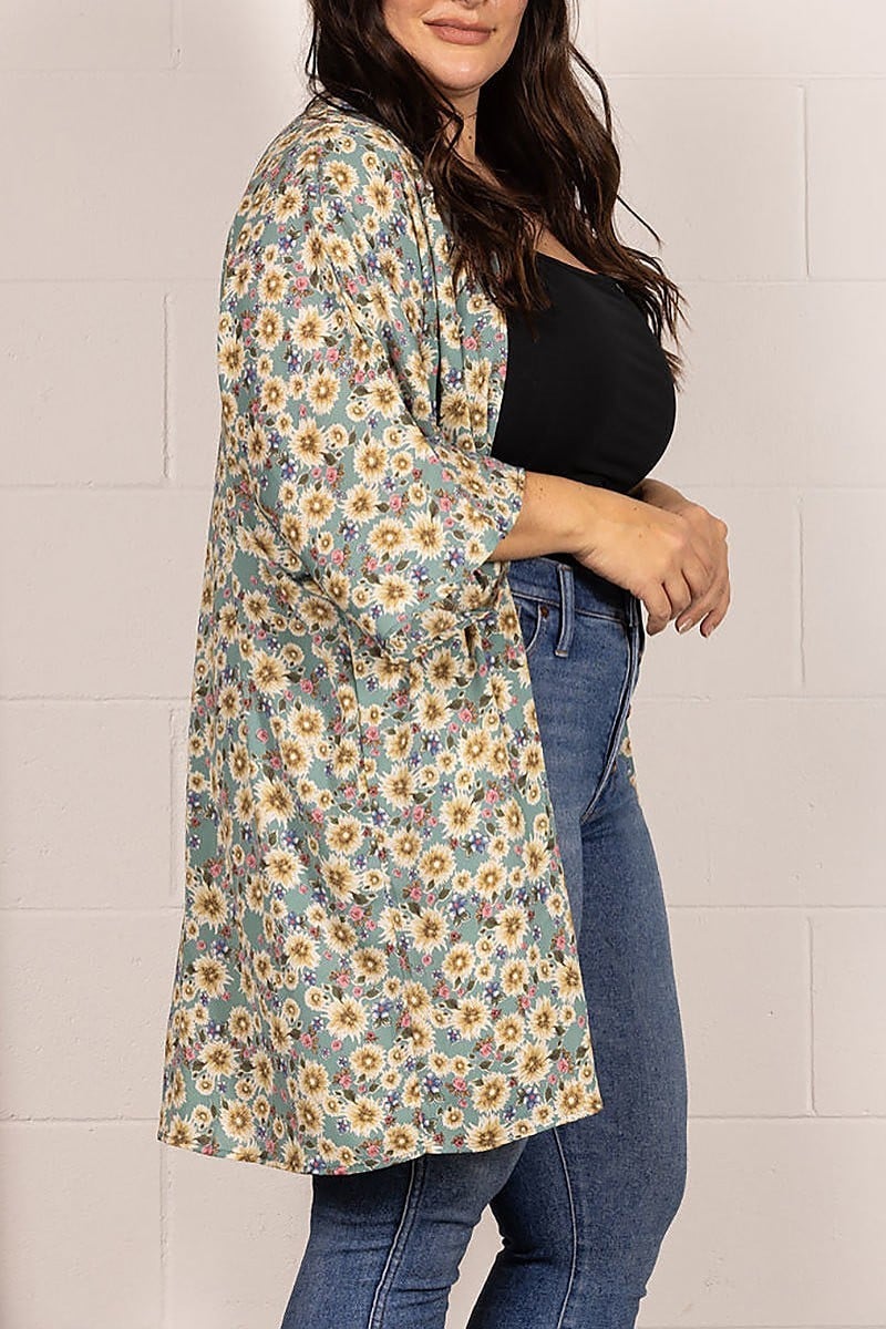 Spring floral open front plus size cardigan (EDSW4193)