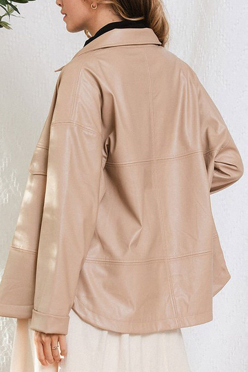 Long sleeve button up pu pleather jacket (EDWT8459)