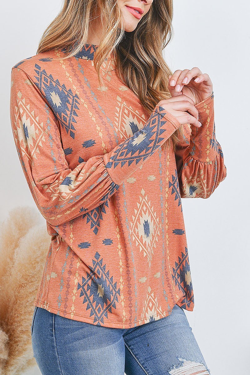 Dolman sleeve high neck printed top (EF2666)