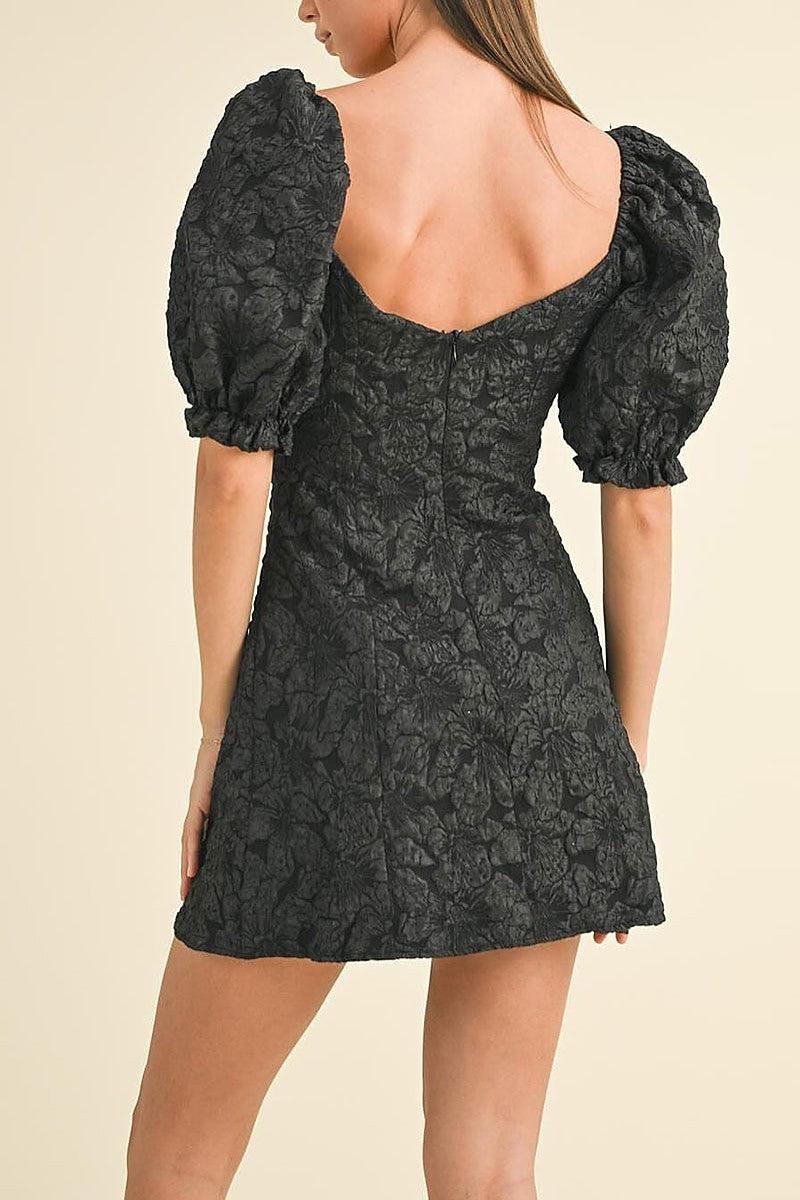 Short puff sleeve floral detailed mini dress (EGWT2498)