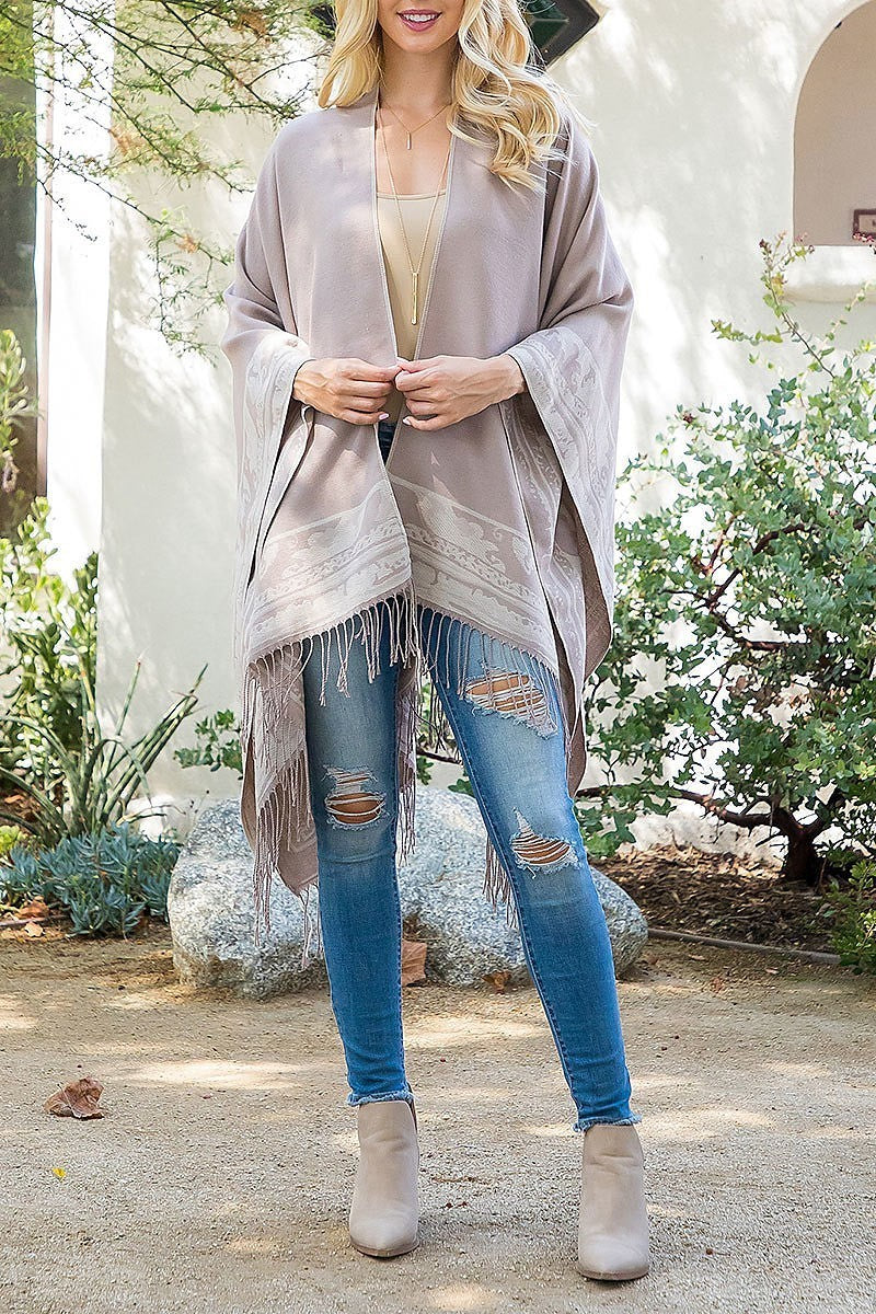 Border line warmer kimono wrap (DGS5845)