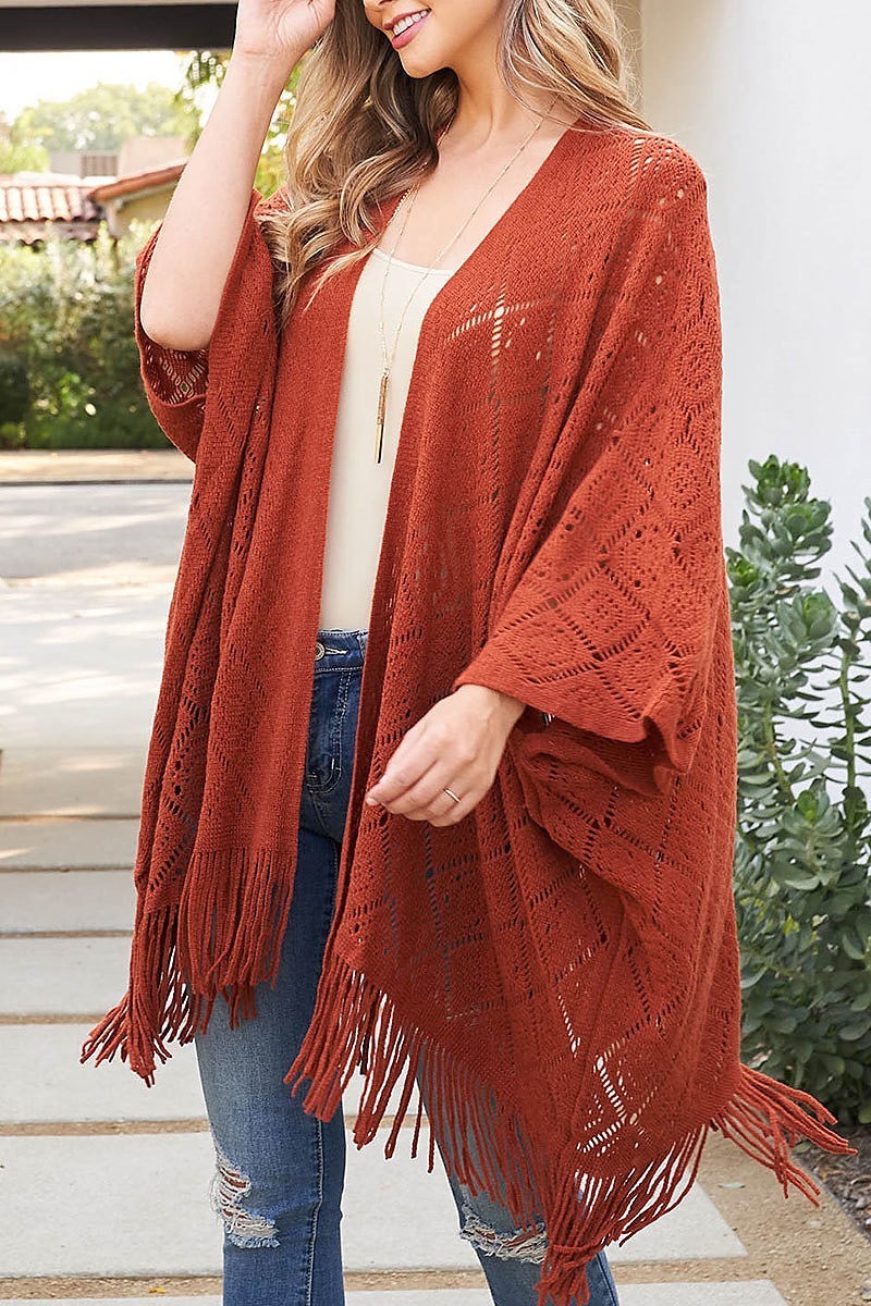 Crochet diamond pattern fringe kimono (DGS5425)