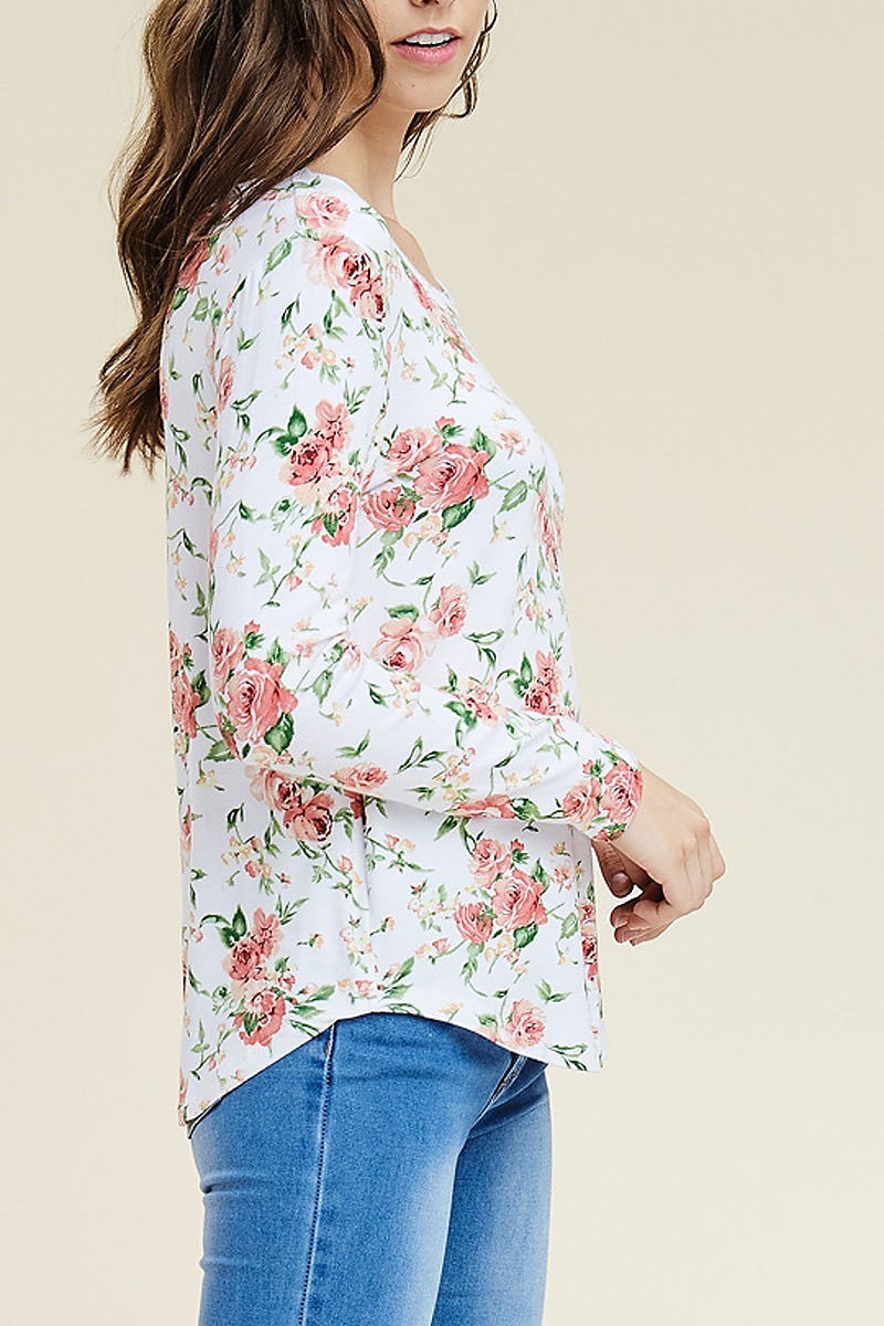 Floral round hem top (EF5033)