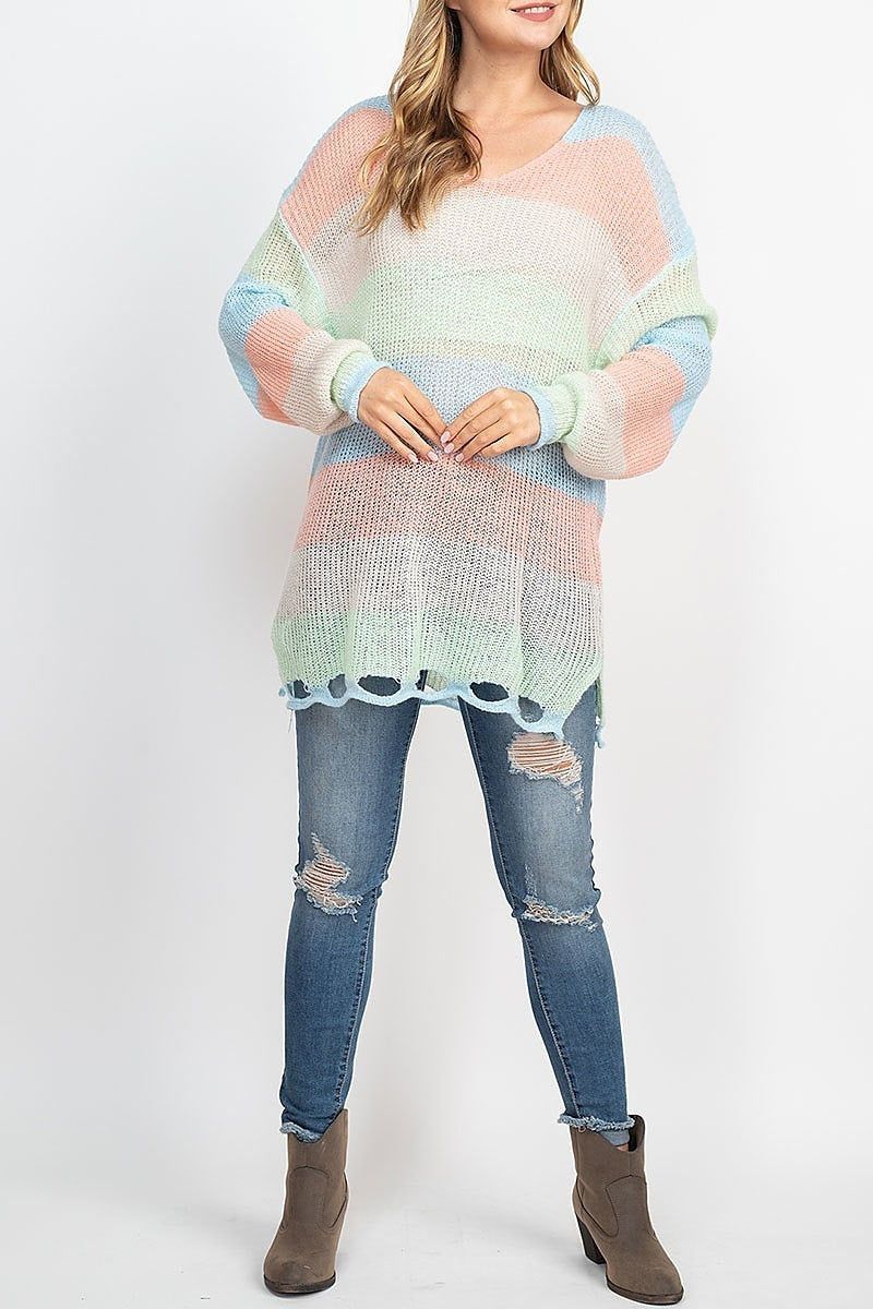 Light weight cutout detail stripe sweater (DGS5318)