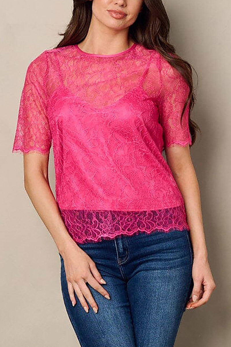 Short sleeve lace cami and top (EFWT2216)