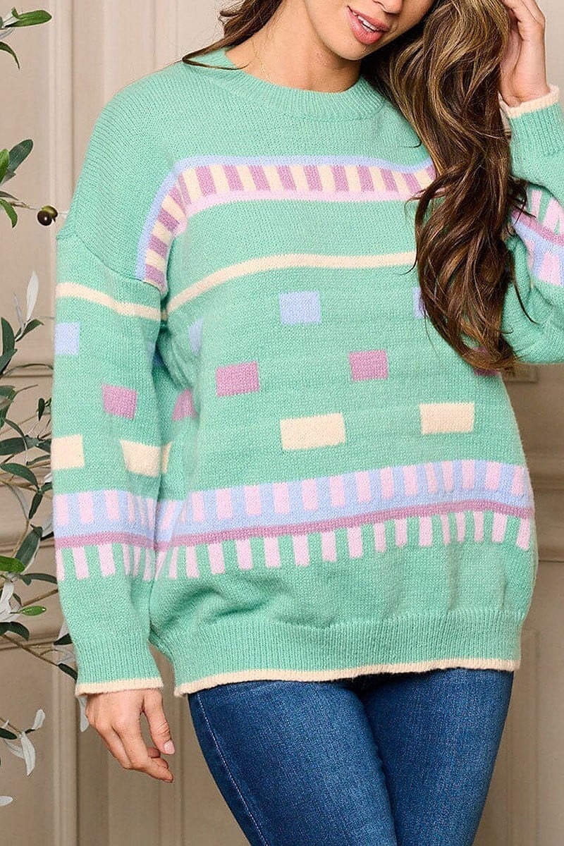 Long sleeve pullover graphic sweater (EFWT5448)