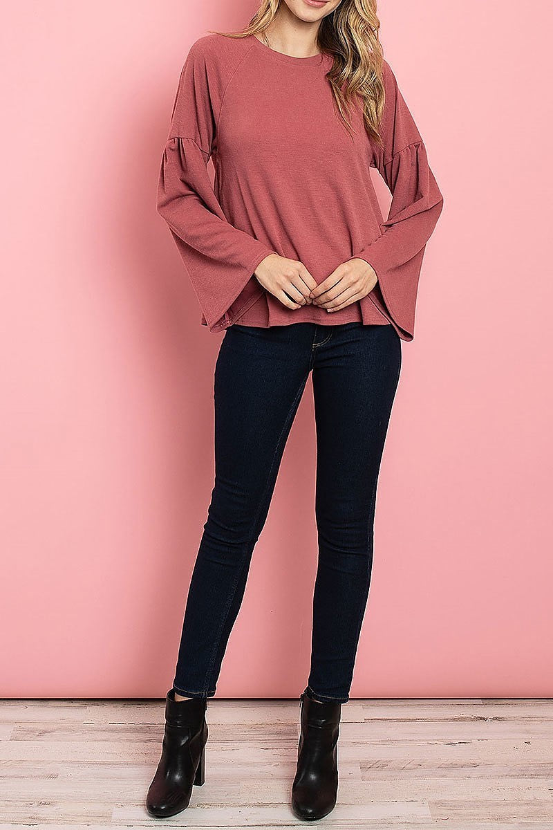 Bell sleeve crew neck top (ED7926)