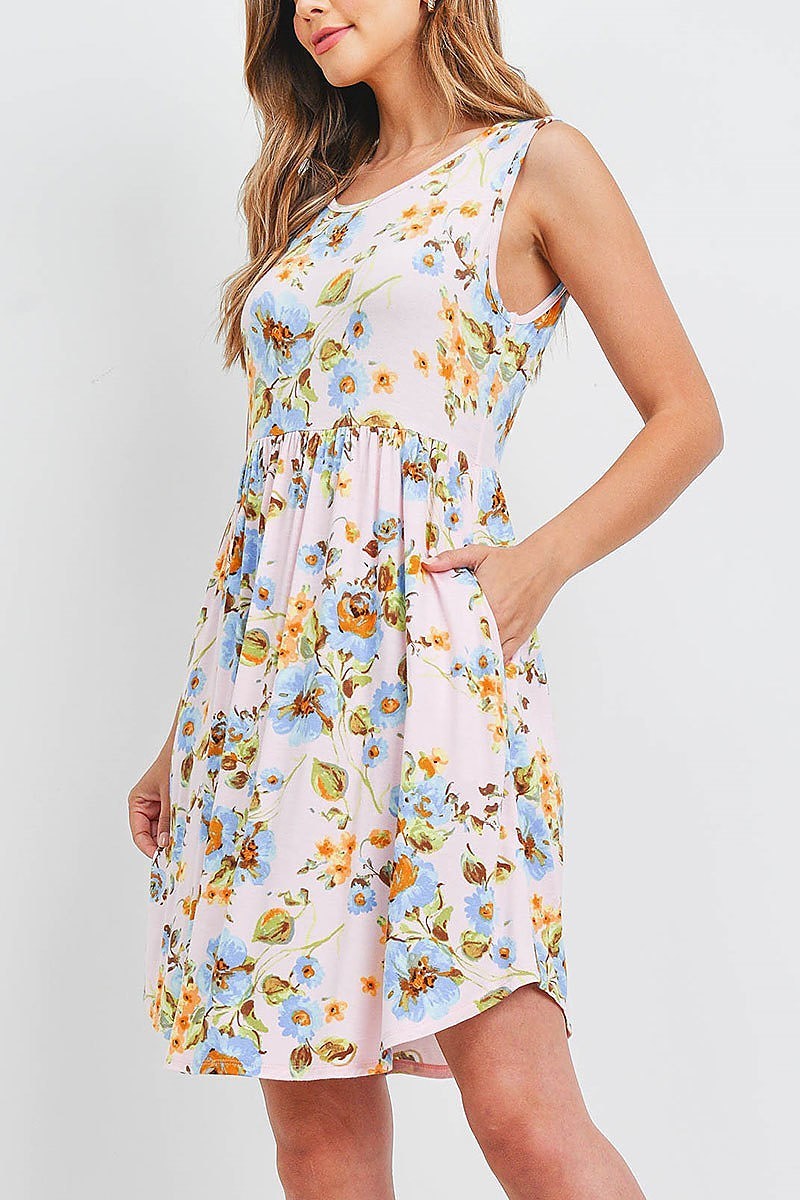 Sleeveless floral round hem dress (DED6537)