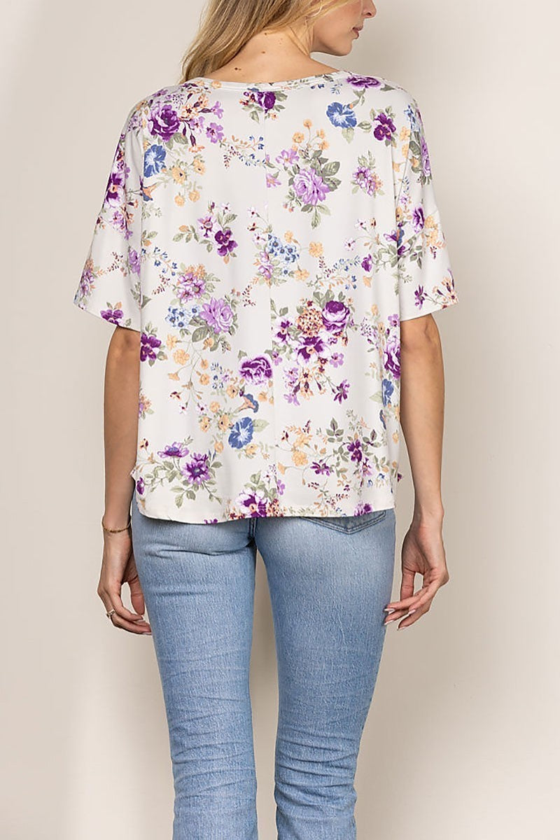 Wild floral print short sleeves knit top (EDSW4282)