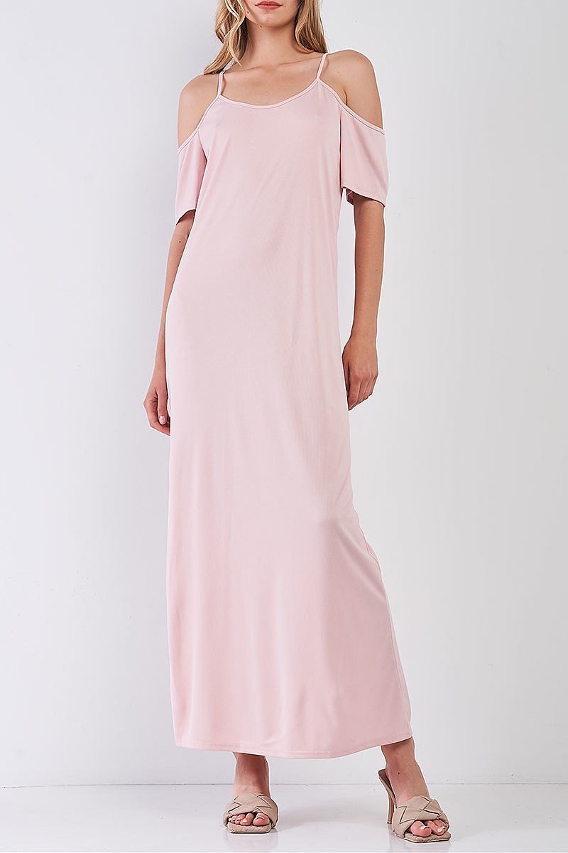 Cold shoulder side slit detail maxi dress (TDG8580)