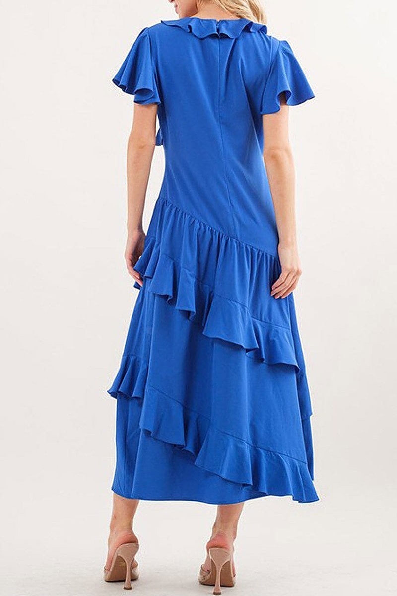 Short sleeve ruffle detailed surplice maxi dress (EFWT6249)