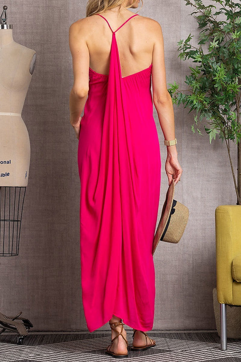 V neck drape front loose fit maxi dress (EDSW3345)