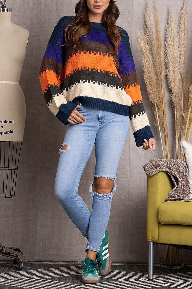 Multi pattern knitted sweater (EDSW3588)