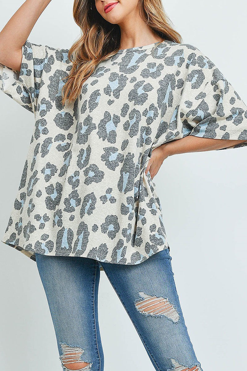 Oversize leopard print round neck top (EF1097)