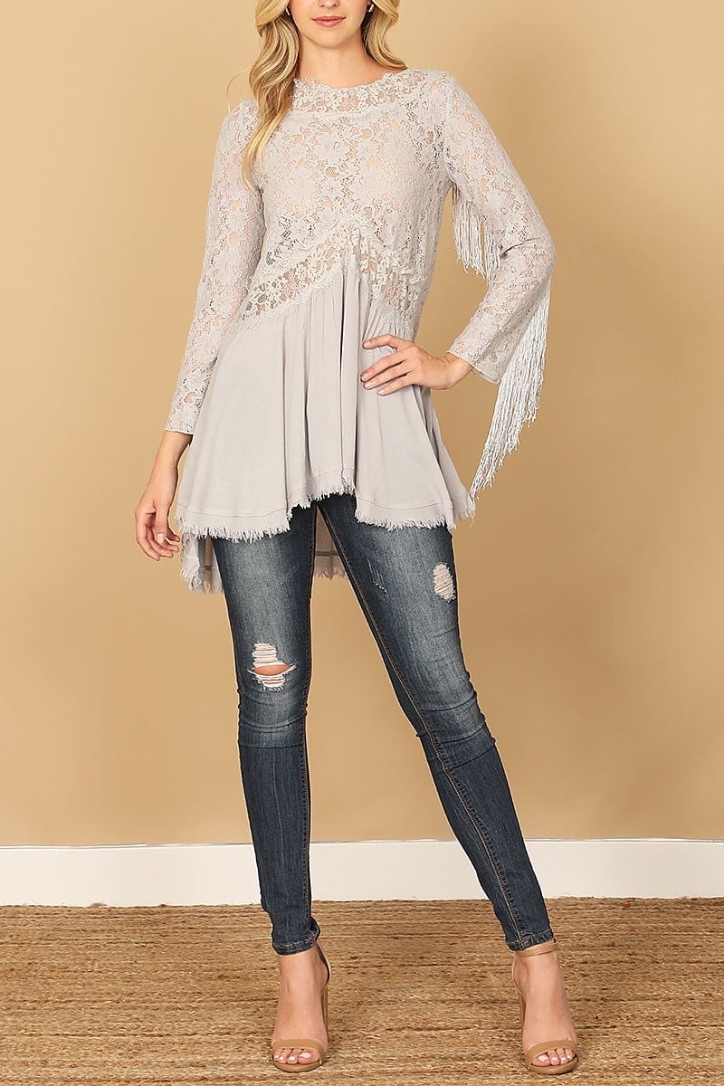 Lace tassel sleeve top (EFWT9918-1)