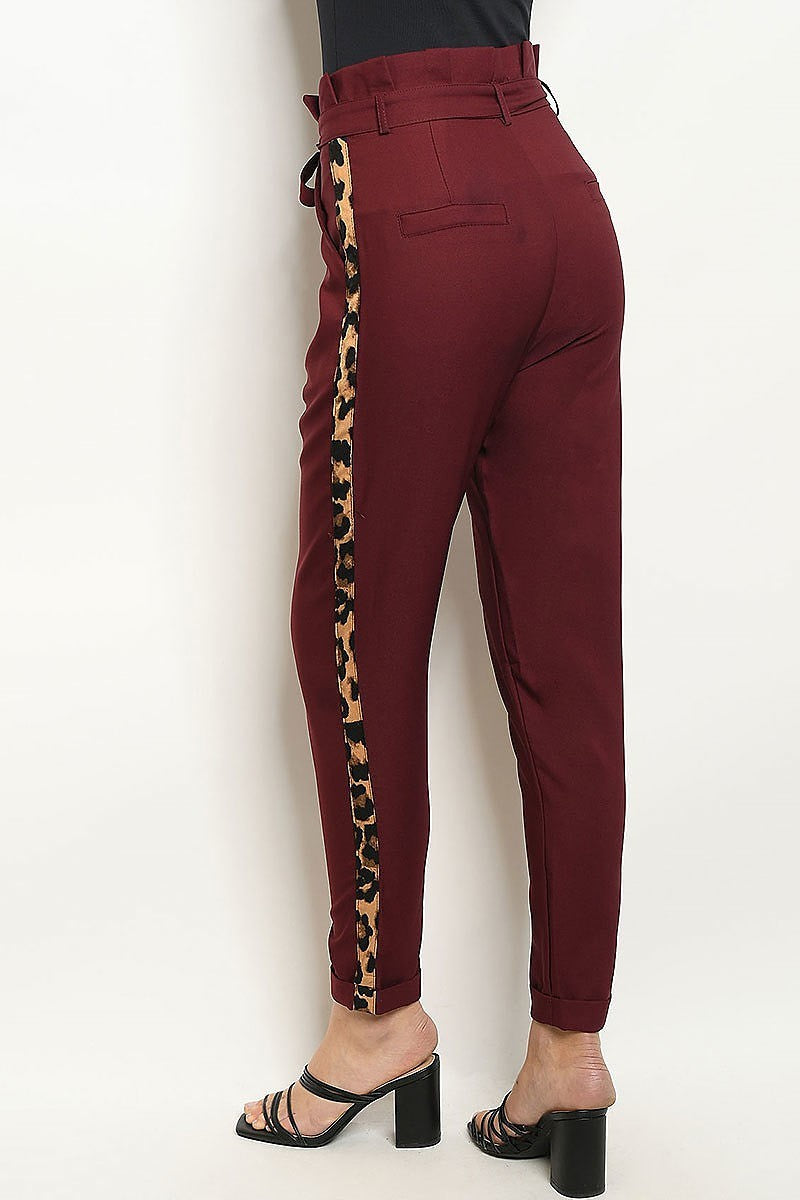 Animal print contrast waist tie slim pants (DGB2830)