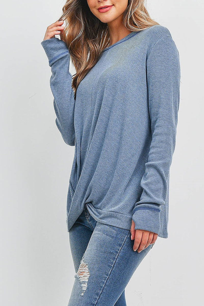 Twist front hem long sleeve top (EF2189)