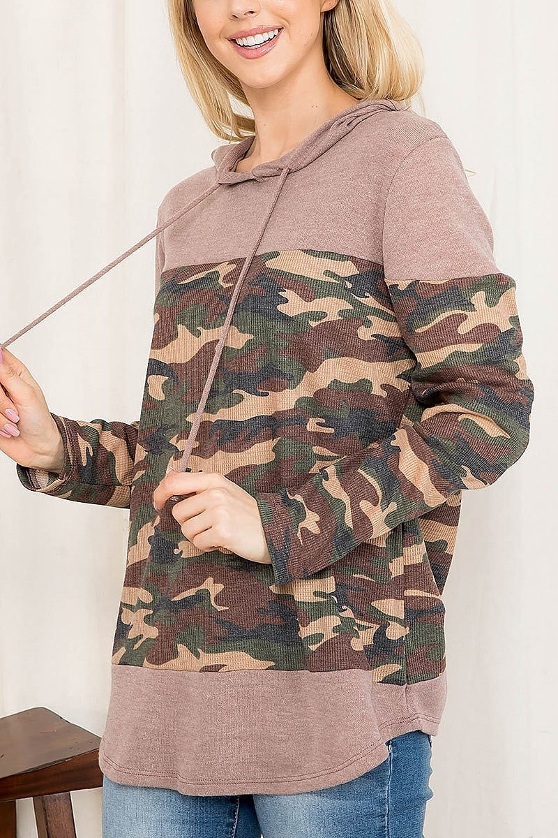 Camo color block hoodie top (EF2747)