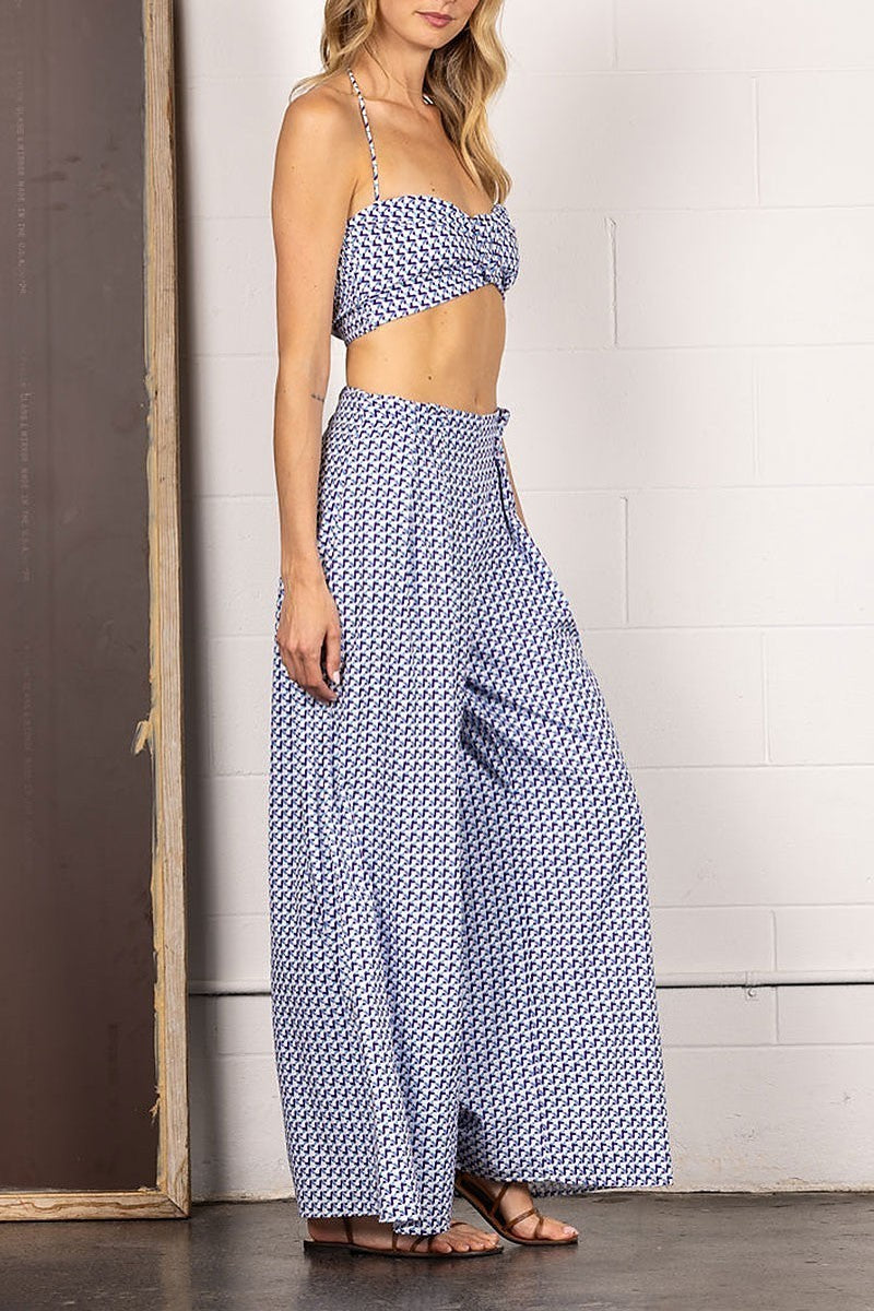 Chevron halter crop top and high waist pants set (EDSW4270)