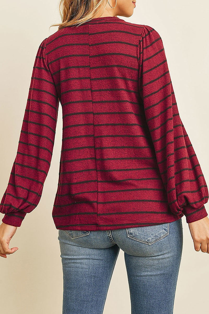 Puff sleeved brush stripes hacci top (ED8069)