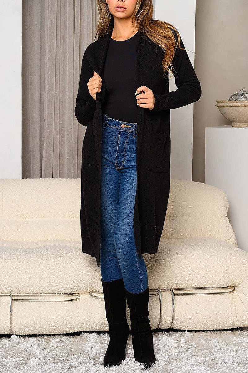 Long sleeve open front duster sweater (EDWT8369)