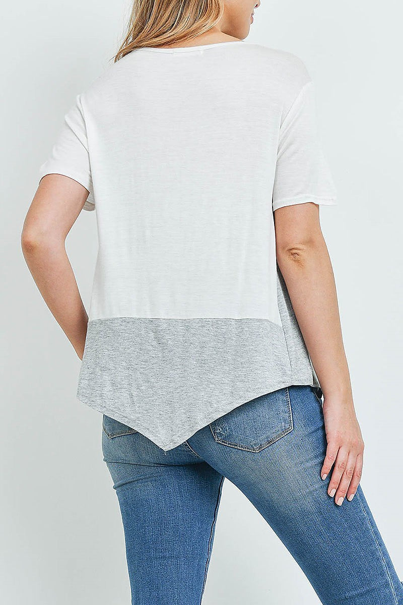 Asymmetrical hem color block top (ED9802)