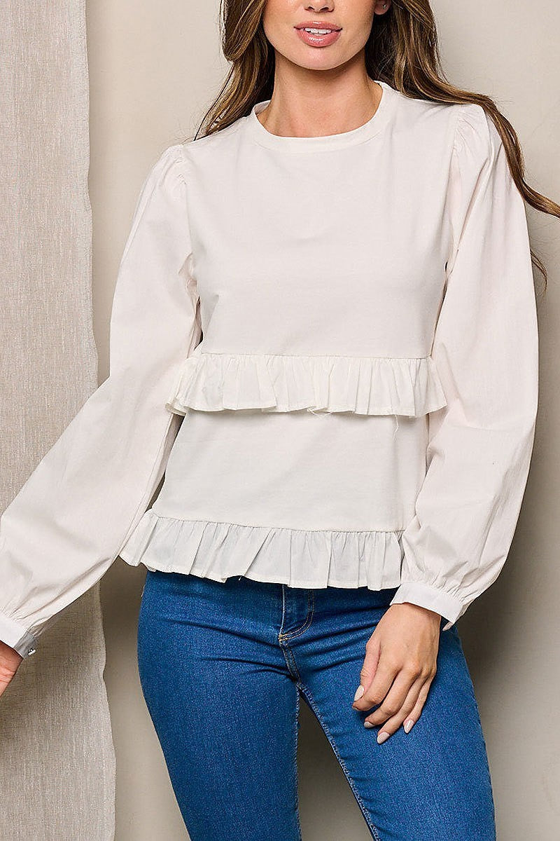 Long sleeves ruffle detailed top (EFWT4406)