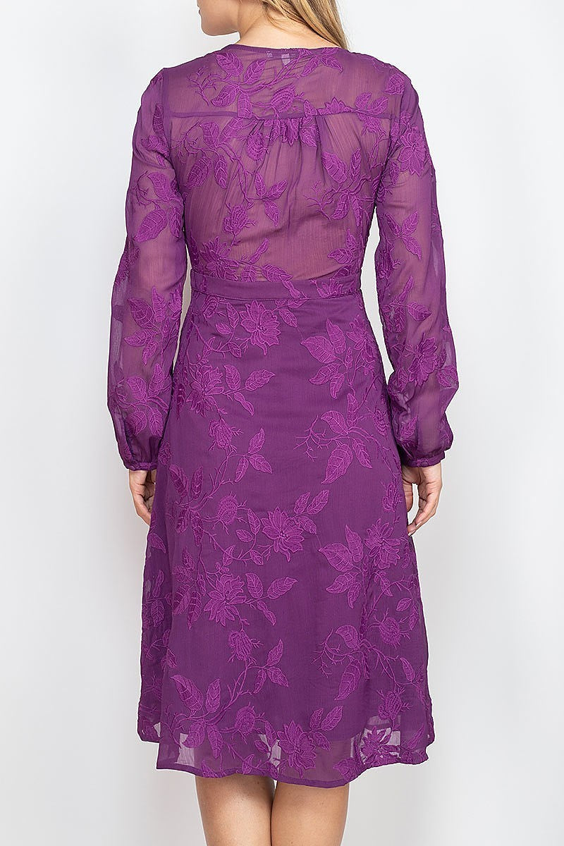 Floral embroidered tie front dress (DED6733)