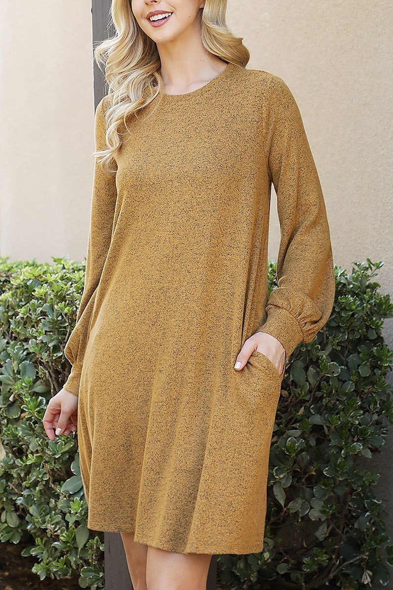 Puff long sleeve hacci brushed dress (DED8914)