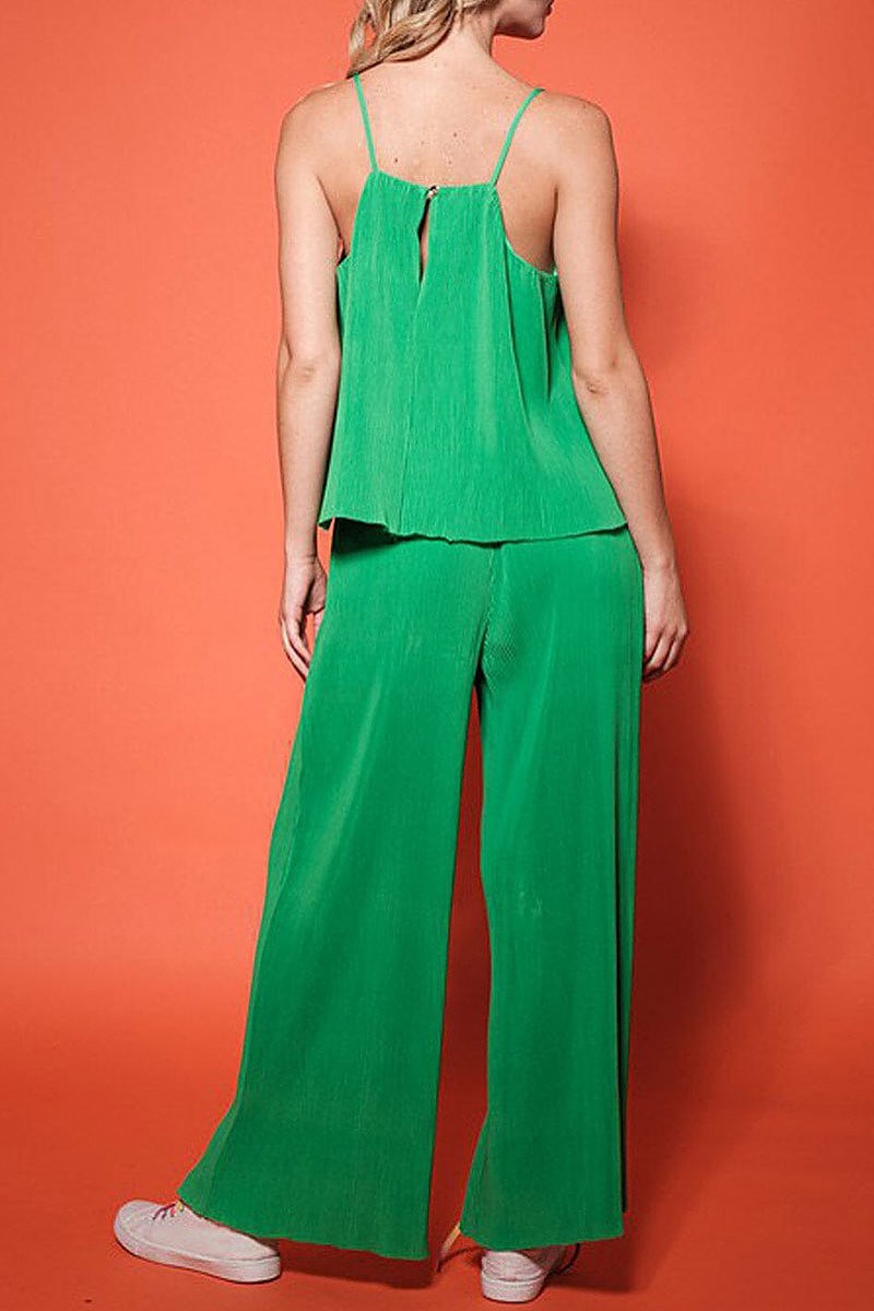 Sleeveless tank top & wide leg pants pleated set (EGWT1400)