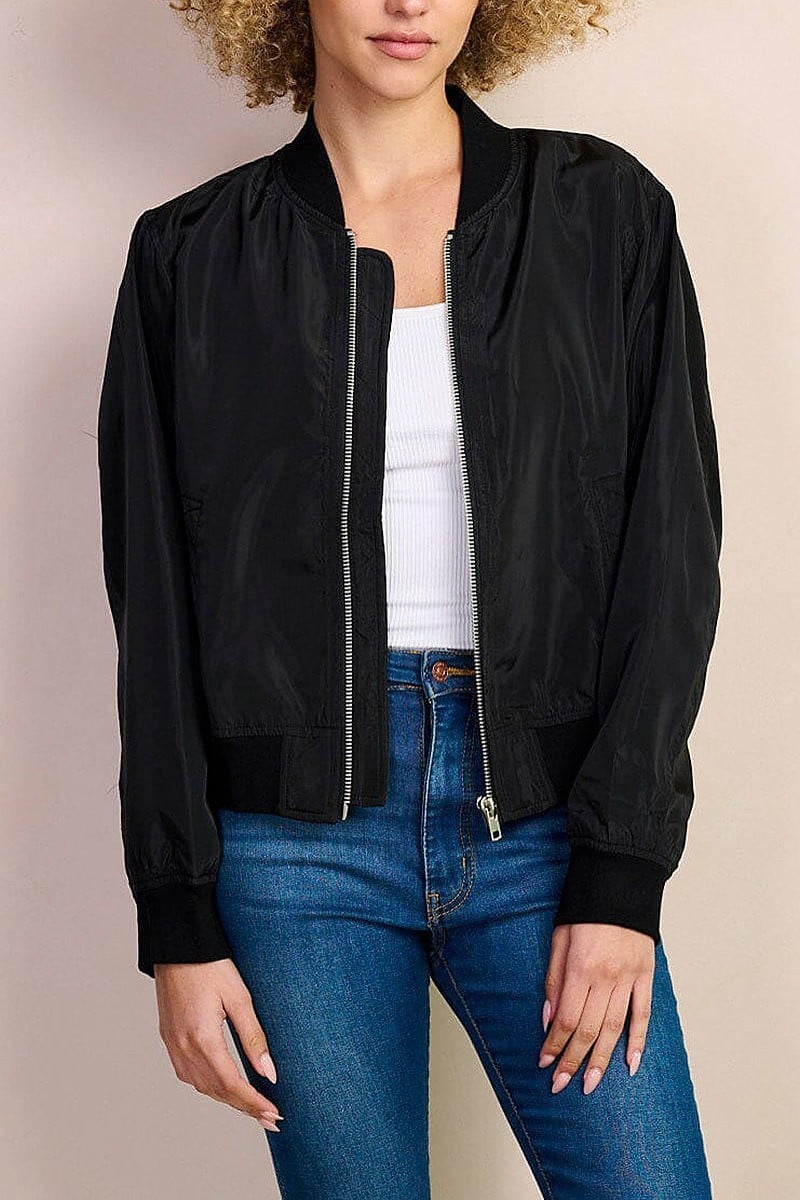 Long sleeve pockets zipper closure bomber jacket (EDH2222)