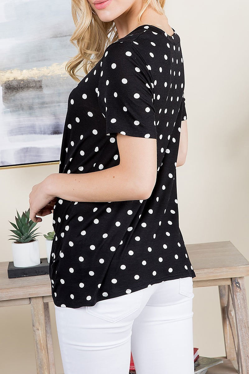 Twist hem detail polka dot print top (ED9105-LAST)