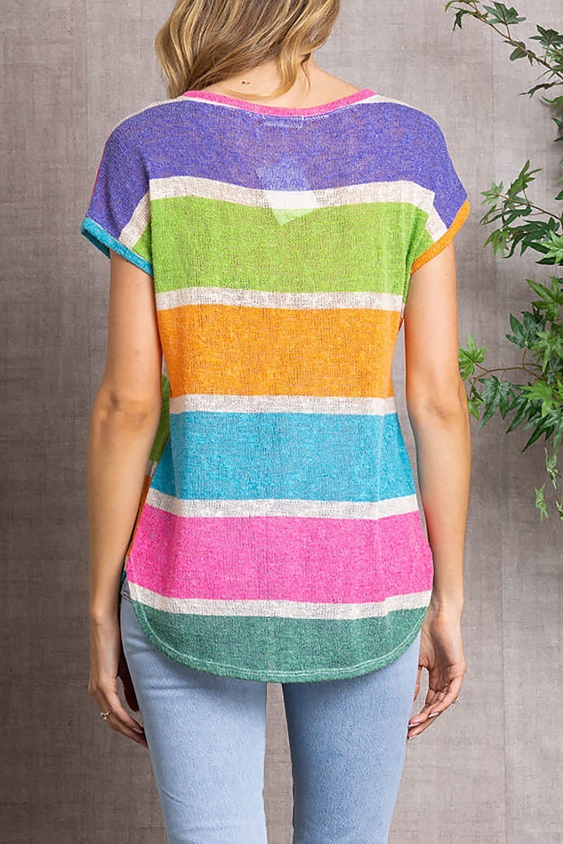 Mutlicolor stripes knit tunic top (EDSW3334)