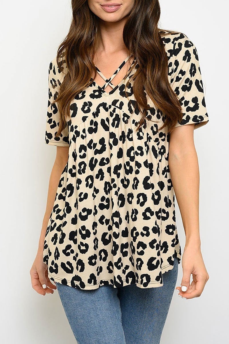 Short sleeve animnal print top (EDWT4091-LAST)