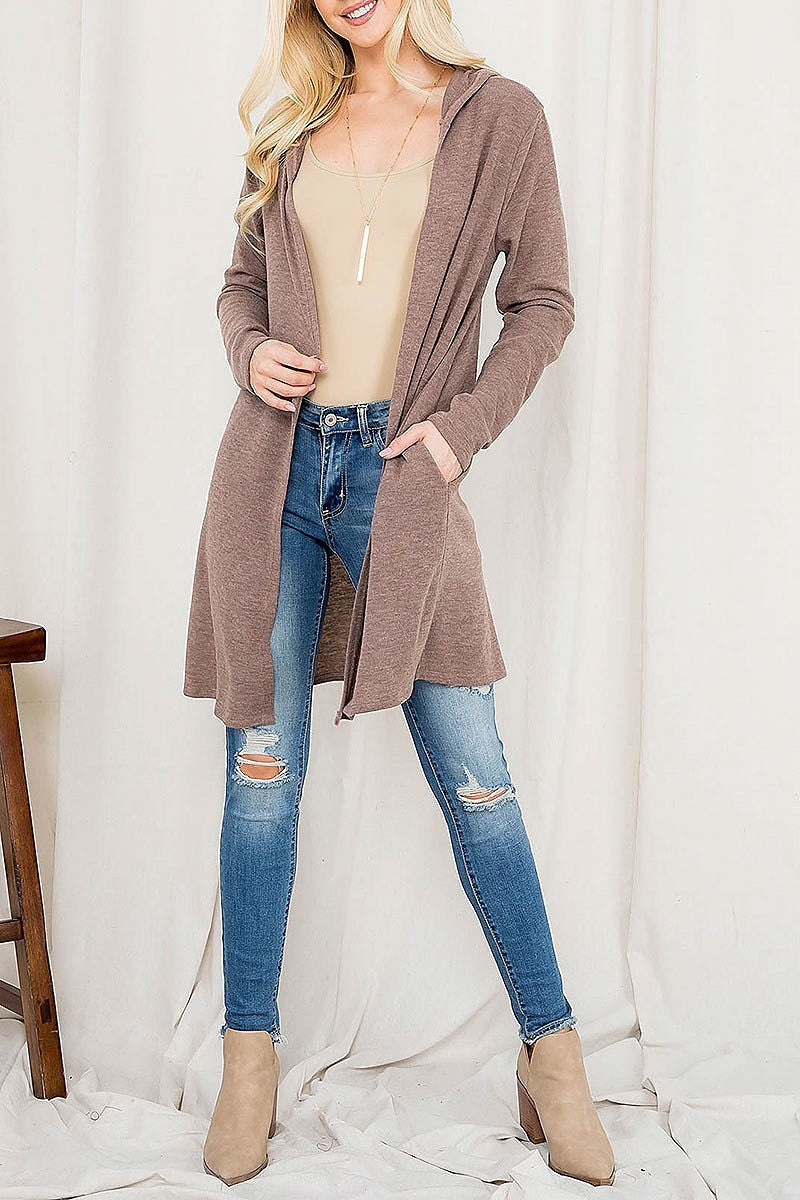 Long sleeve open front angora hoodie cardigan (DGS5621)