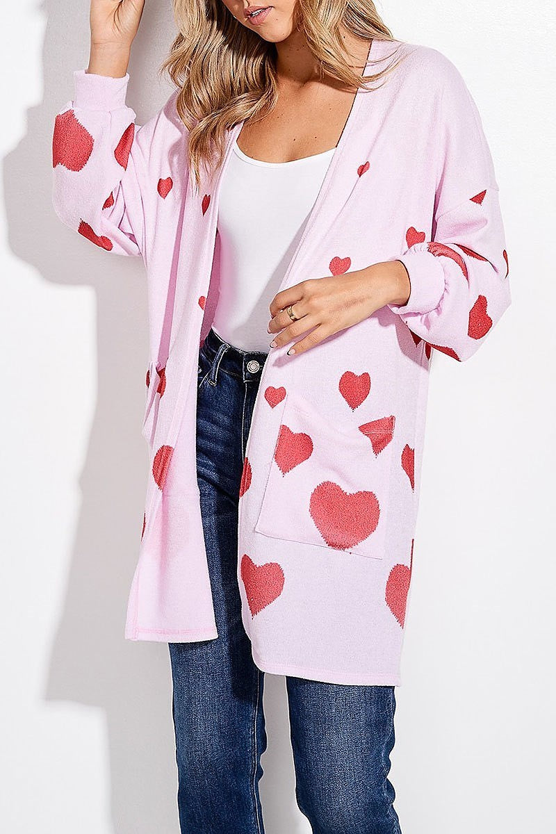 Heart all over loose fit cardigan (EF5074)