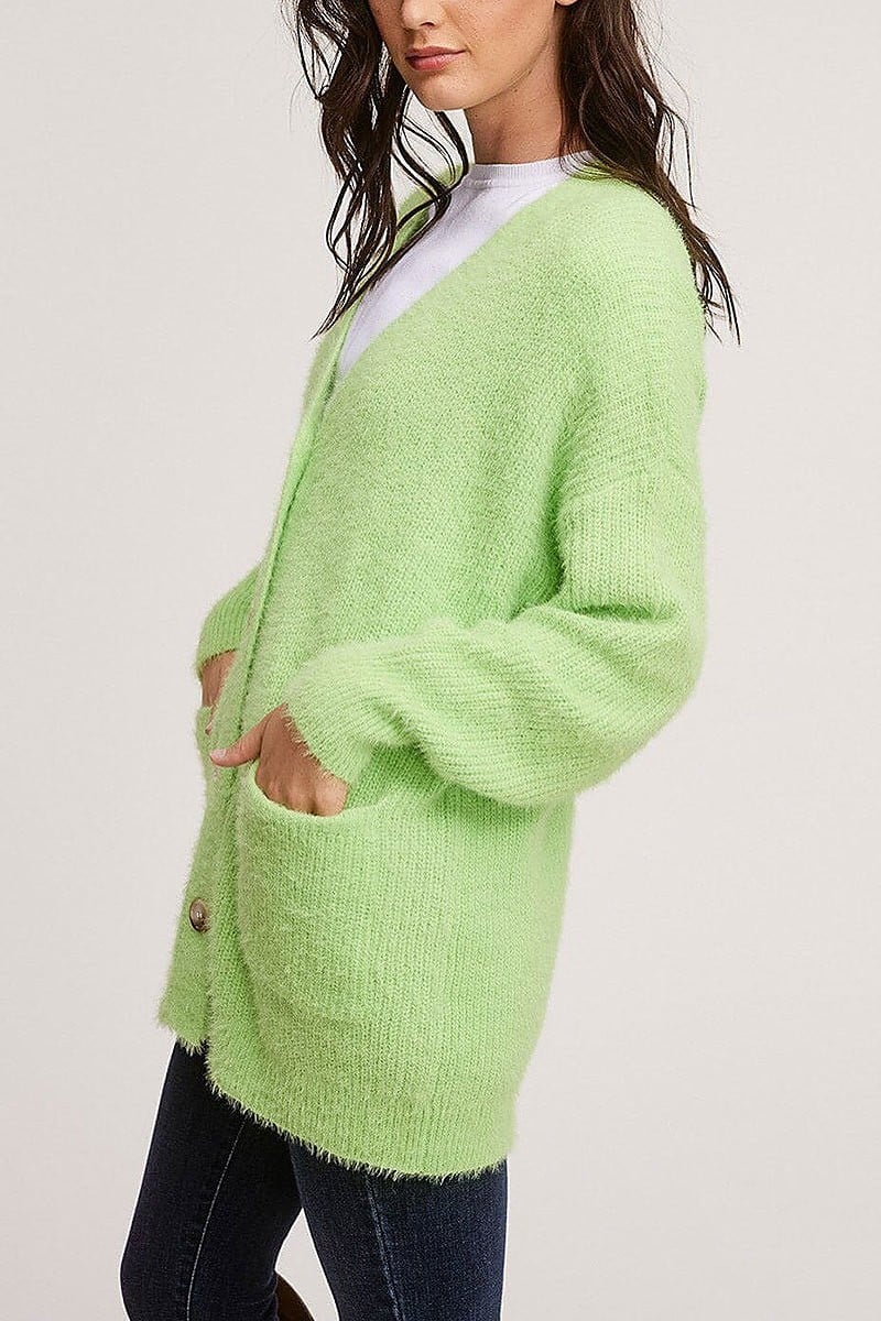 Long sleeve button closure fuzzy cardigan (EFWT5483)