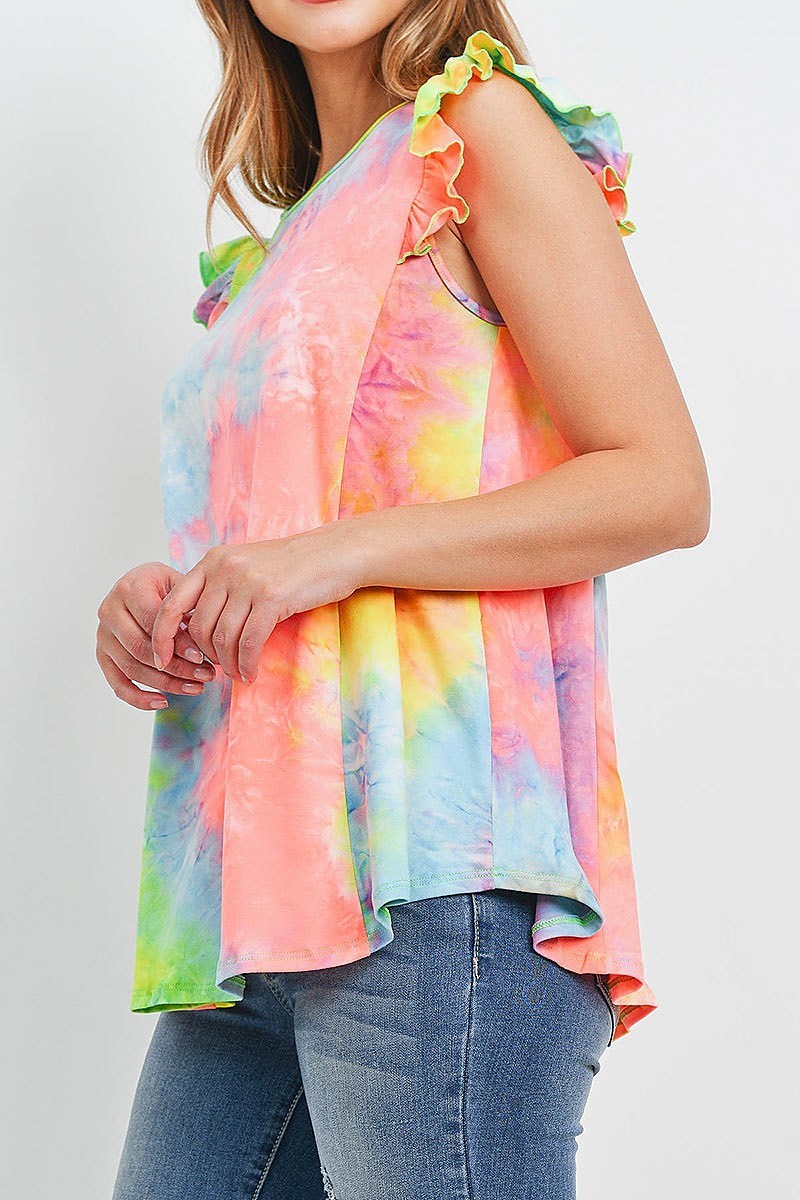 Ruffle cap sleeves tie dye top (EF1320)