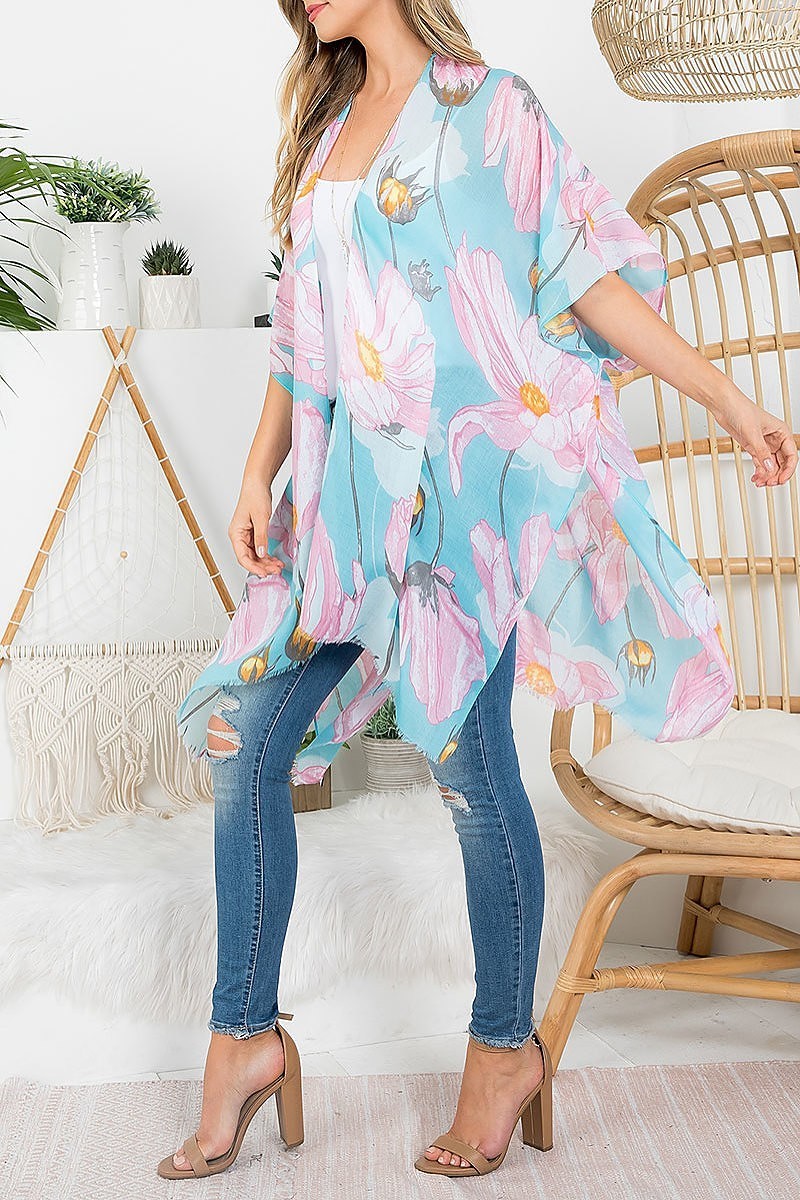 Flower print bohemiian open front kimono (EF3248)