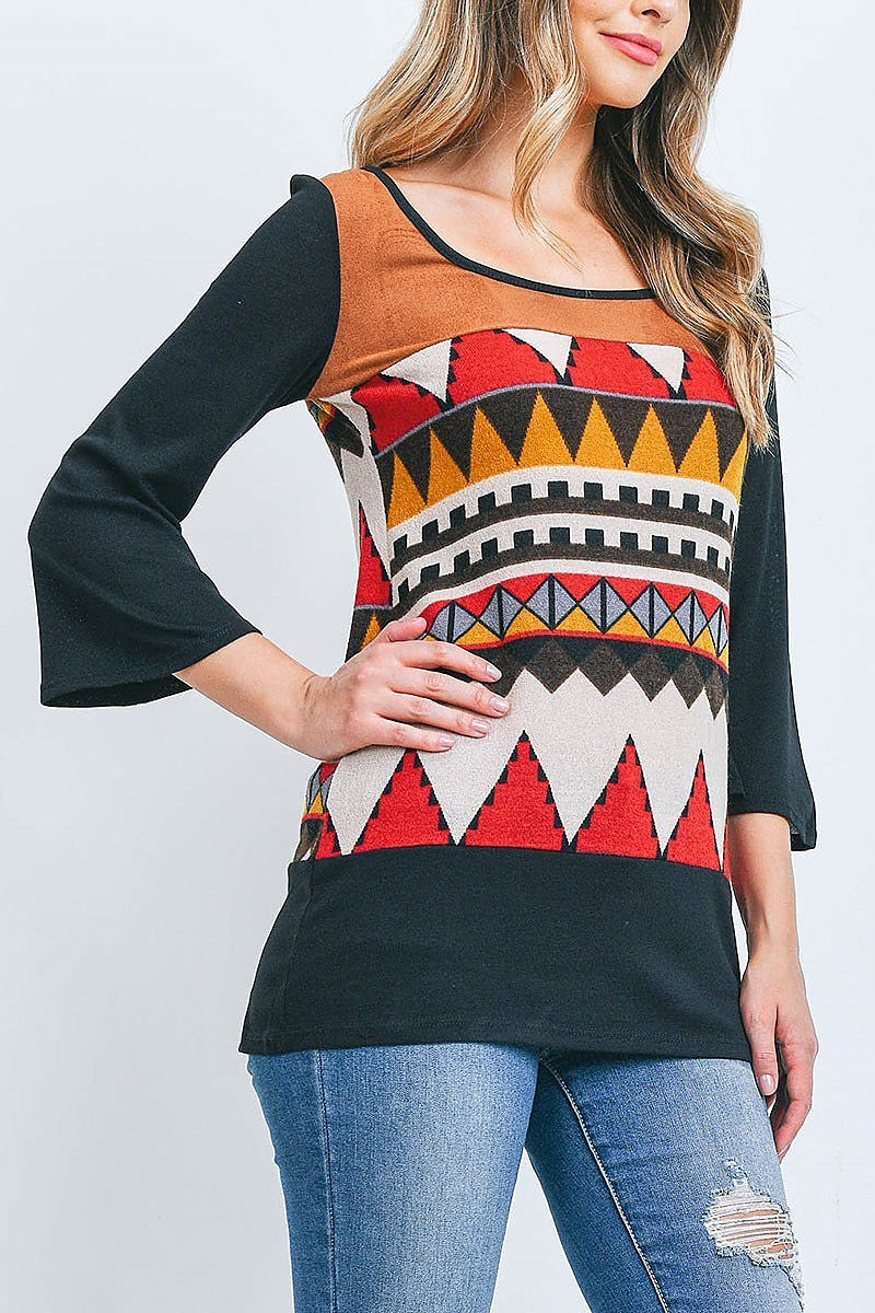 Geo print color block top (EF2251)