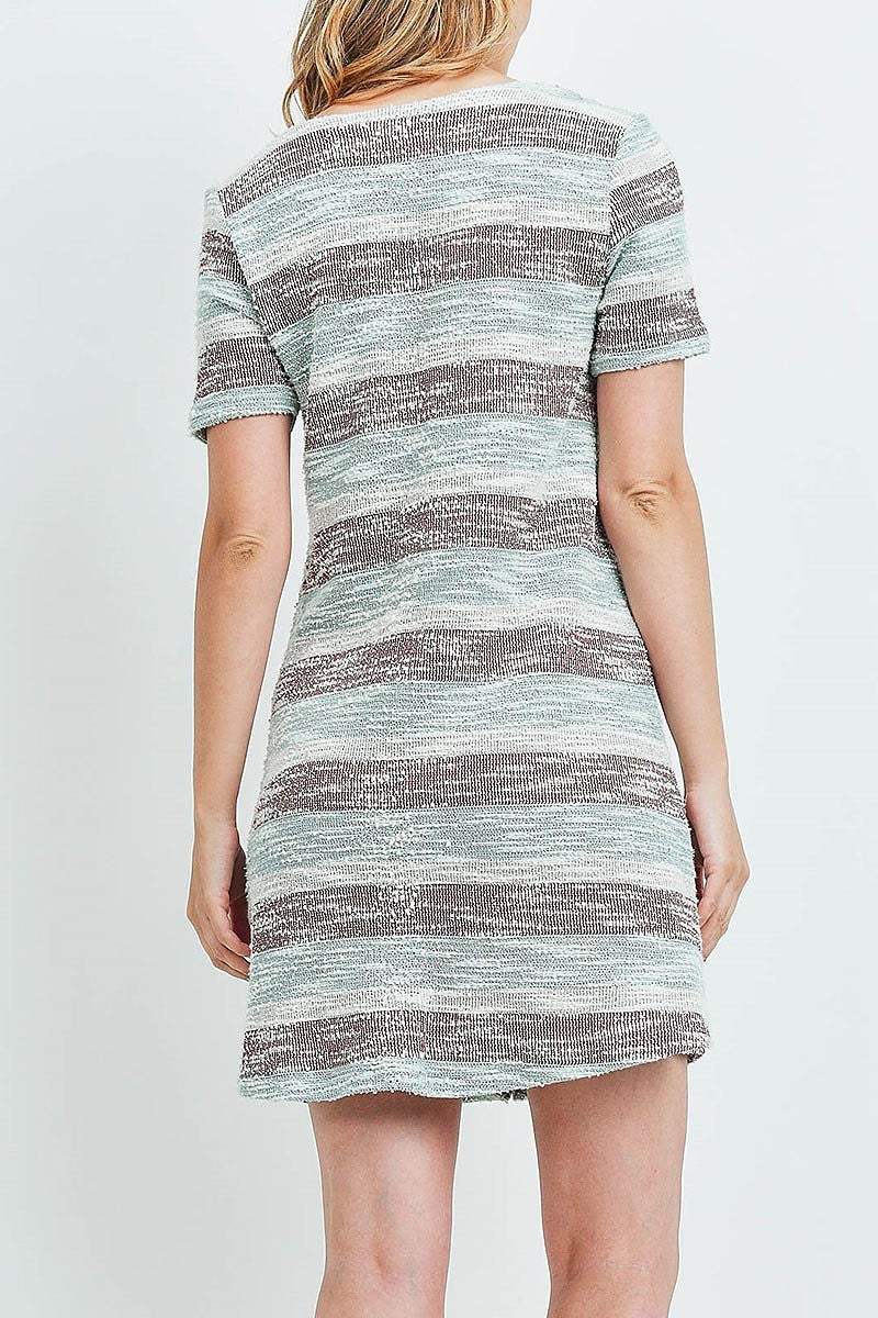 Two tone stripe button front dress (DED6276)