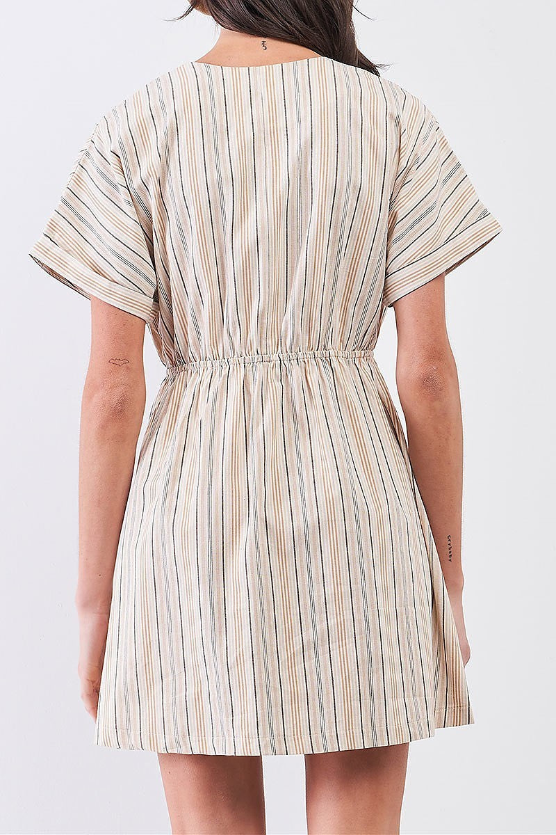 Tie front button down stripe dress (TDG7940)