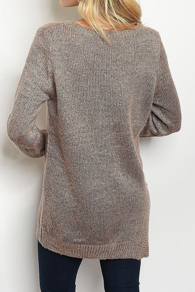 Long sleeve round neck slit hem knit tunic blouse top (ED4722-3)